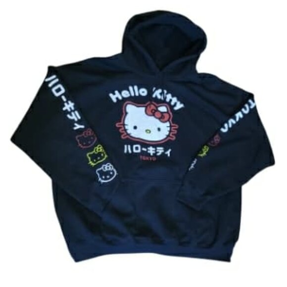 Oversize Hello Kitty Tokyo Hoodie Sweatshirt Black Size XL - Picture 1 of 6